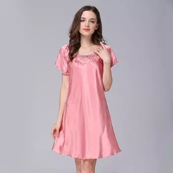 Женская летняя домашняя одежда больших размеров, удобная домашняя одежда из ледяного шелка, кружевная ночная рубашка с коротким рукавом M красный