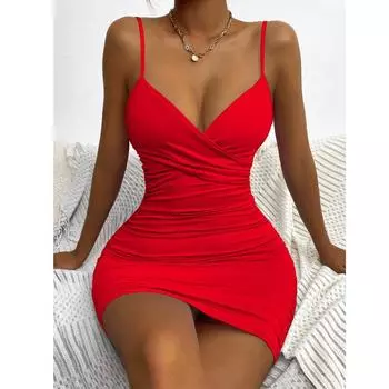 Женская летняя европейская и американская майка с запахом, юбка на бедрах, сексуальное складное платье с v-образным вырезом, короткая юбка S чёрный