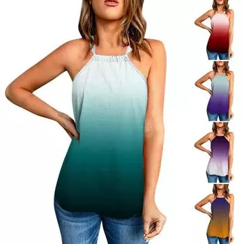 Женская летняя футболка 2022 без рукавов, повседневная футболка с круглым вырезом и принтом, топы, блузка
