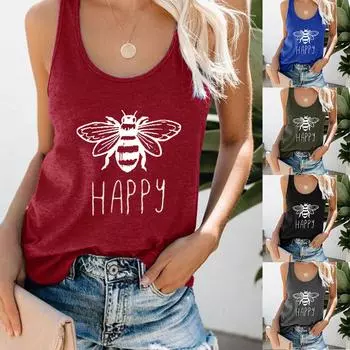 Женская летняя футболка без рукавов с круглым вырезом и принтом пчелы больших размеров, топ-майка S