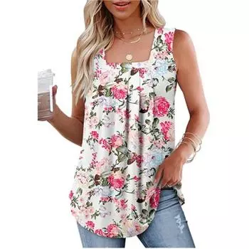 Женская летняя футболка без рукавов с квадратным вырезом и принтом, комфортная свободная майка в стиле темперамент 2XL