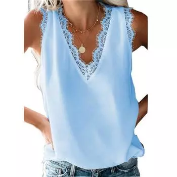 Женская летняя футболка без рукавов с V-образным вырезом и свободным низом S