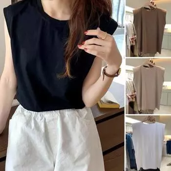 Женская летняя футболка без рукавов, свободная однотонная пуловер с круглым вырезом, простой стиль, домашняя одежда для путешествий, повседневная майка XL кофейный