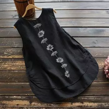 Женская летняя футболка без рукавов, жилет, футболка, туника, блузка S чёрный