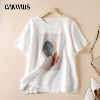 Женская летняя футболка больших размеров из хлопка и льна с литературным принтом, свободные топы с короткими рукавами M белый