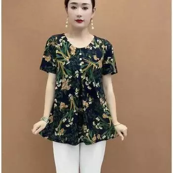 Женская летняя футболка больших размеров с короткими рукавами, свободная, для мам среднего и пожилого возраста, блузка с круглым вырезом 7XL красный