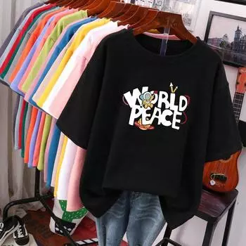 Женская летняя футболка большого размера из хлопка L-5XL с круглым вырезом и коротким рукавом, шикарная принтованная модная свободная женская одежда L белый