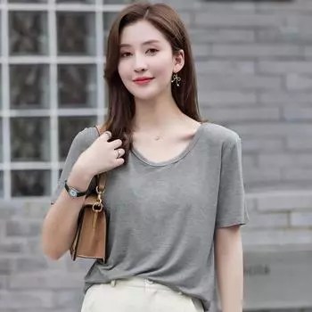 Женская летняя футболка большого размера с U-образным вырезом, свободная, удобная, однотонная, тонкая, для повседневных поездок на работу 5XL белый