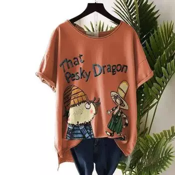 Женская летняя футболка большого размера с короткими рукавами и принтом в виде мультфильмов, повседневные топы 3XL белый