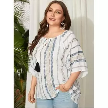 Женская летняя футболка большого размера, свободная, удобная, с круглым вырезом и рукавом пять четвертей, топы для поездок на работу 5XL