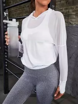 Женская летняя футболка для йоги и бега, футболки для йоги с длинным рукавом, спортивный топ для фитнеса, топ для йоги, спортивная одежда для женщин, одежда для бега с эффектом пуш-ап S белый