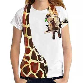 Женская летняя футболка, футболка с короткими рукавами с принтом жирафа, повседневный топ с принтом XS белый