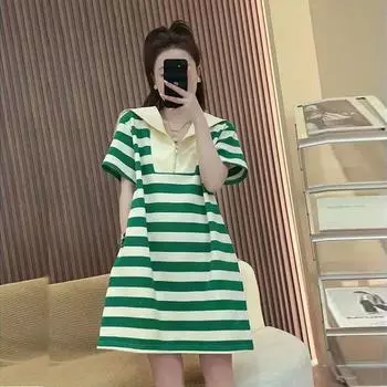 Женская летняя футболка из хлопка, повседневное женское платье больших размеров, повседневное платье S зелёный