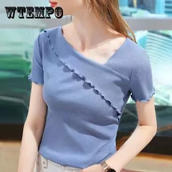 Женская летняя футболка из модала с короткими рукавами и v-образным вырезом, модный повседневный топ Fungus Edge XXXL белый