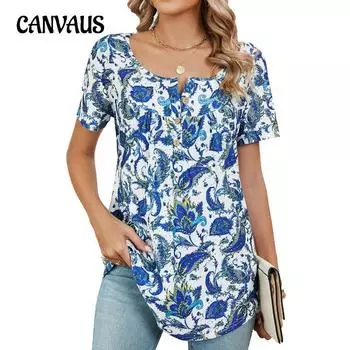 Женская летняя футболка-поло с коротким рукавом и принтом, свободный топ S синий