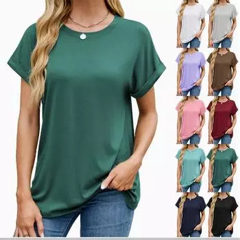 Женская летняя футболка, повседневная, с круглым вырезом, коротким рукавом, однотонная, свободная блузка S белый