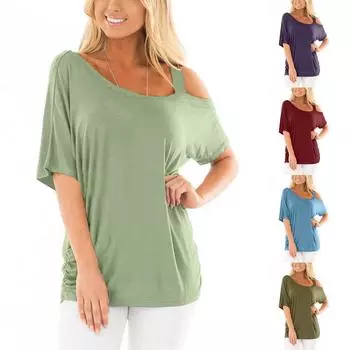 Женская летняя футболка, повседневный асимметричный однотонный свободный топ с короткими рукавами L