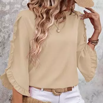 Женская летняя футболка-пуловер с оборками и рукавом до локтя, однотонная S