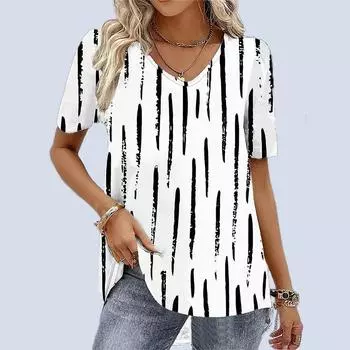 Женская летняя футболка с черными линиями и принтом, футболки с короткими рукавами, повседневные топы с принтом, верхняя одежда с короткими рукавами XS белый