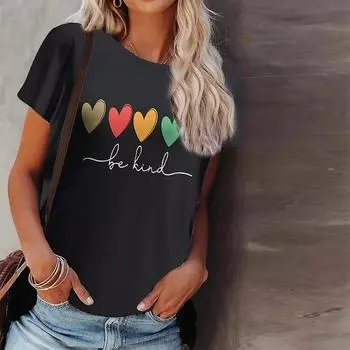 Женская летняя футболка с цветным принтом Love и короткими рукавами, повседневные топы с принтом XS синий