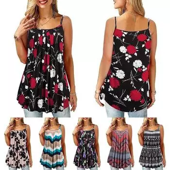 Женская летняя футболка с цветочным принтом, свободная футболка без рукавов, модная повседневная футболка большого размера, S-6XL
