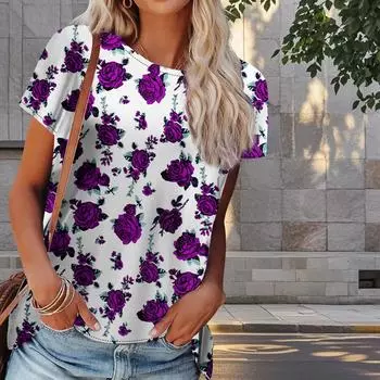 Женская летняя футболка с цветочным принтом в стиле ретро, футболки с коротким рукавом, повседневные топы с принтом XS жёлтый