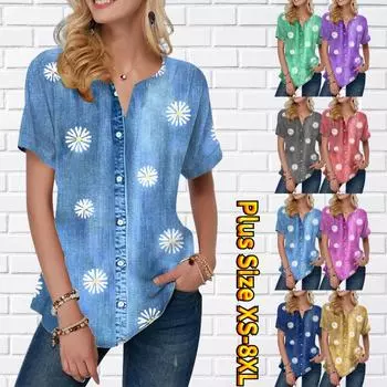 Женская летняя футболка с джинсовым узором и принтом, футболки с короткими рукавами, повседневные топы, маленький v-образный вырез, короткие рукава XS зелёный