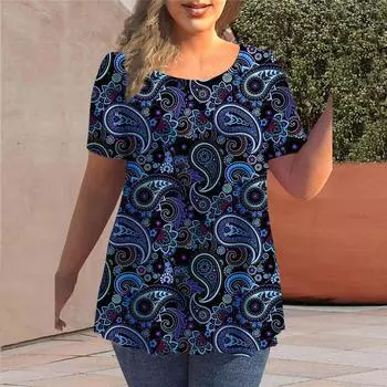 Женская летняя футболка с фиолетовым принтом кешью, футболки с короткими рукавами, повседневные топы с принтом XS синий