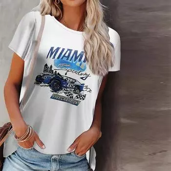 Женская летняя футболка с гоночным принтом, футболки с короткими рукавами, повседневные топы с принтом XS серый