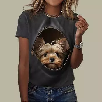 Женская летняя футболка с карманом и принтом собаки, футболка с короткими рукавами, повседневный топ с принтом XS серый
