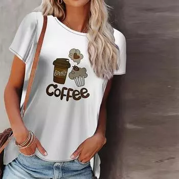 Женская летняя футболка с кофейным принтом, футболки с короткими рукавами, повседневные топы с принтом XS зелёный