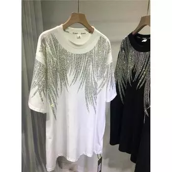 Женская летняя футболка с коротким рукавом, блестящий круглый вырез, короткий рукав, свободный, большой размер, короткий рукав 4XL