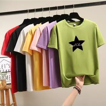 Женская летняя футболка с коротким рукавом большого размера, свободная футболка с круглым вырезом и принтом, пуловер