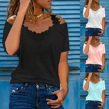 Женская летняя футболка с коротким рукавом больших размеров, футболка, женская простая кружевная блузка