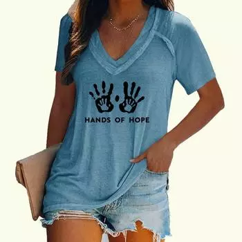 Женская летняя футболка с коротким рукавом и принтом, пуловер, облегающий топ, женская модная футболка с v-образным вырезом