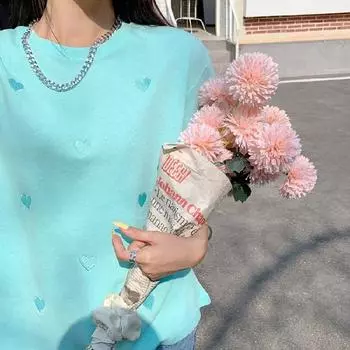 Женская летняя футболка с коротким рукавом и круглым вырезом, свободная вышивка, пуловер с сердечком, футболка, блузка, топ M зелёный