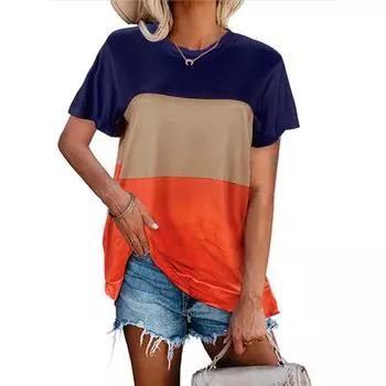 Женская летняя футболка с коротким рукавом и круглым вырезом, трехцветная, с плетением S
