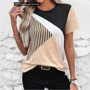 Женская летняя футболка с коротким рукавом и круглым вырезом с геометрическим 3D цифровым принтом S серый