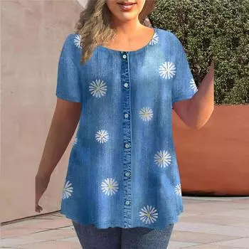 Женская летняя футболка с ковбойским принтом ромашки, футболки с короткими рукавами, повседневные топы с принтом XS зелёный