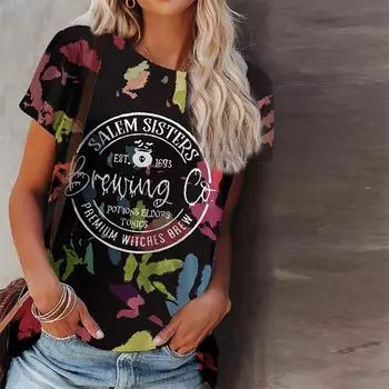 Женская летняя футболка с красочным принтом граффити, футболки с коротким рукавом, повседневные топы с принтом XS синий