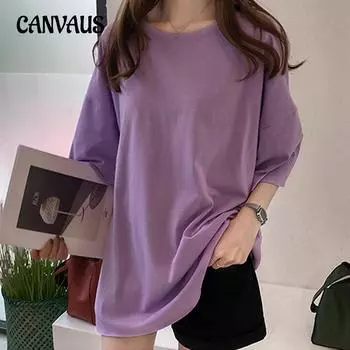 Женская летняя футболка с круглым вырезом больших размеров, топы с короткими рукавами M фиолетовый