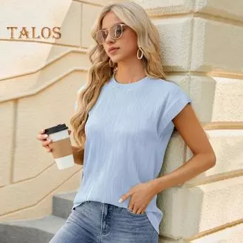 Женская летняя футболка с круглым вырезом и коротким рукавом, полосатый пуловер с текстурой, однотонные топы, свободная посадка, повседневная футболка, уличная одежда M белый