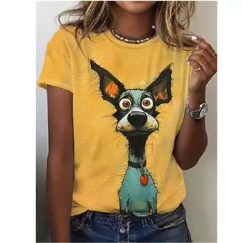 Женская летняя футболка с круглым вырезом и коротким рукавом с рисунком забавной собаки, весна-лето, повседневный вязаный свитер с короткими рукавами, женский S