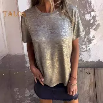 Женская летняя футболка с круглым вырезом и коротким рукавом, дизайнерская футболка с горячим тиснением, пуловер, топы, клубная одежда L серый