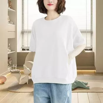 Женская летняя футболка с круглым вырезом и коротким рукавом, однотонная, с двойным карманом, повседневная одежда, свободная летняя блузка больших размеров, женская одежда 4XL розы красного