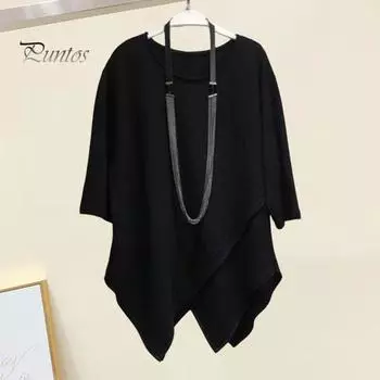 Женская летняя футболка с круглым вырезом и половиной рукавом, повседневные топы с нерегулярным подолом, однотонная футболка свободного кроя, повседневная одежда XXXXL чёрный