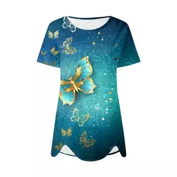Женская летняя футболка с круглым вырезом и коротким рукавом с принтом бабочки, пуловер, топ L