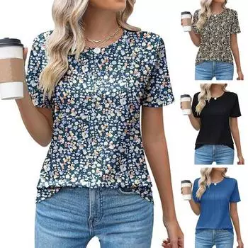 Женская летняя футболка с круглым вырезом и коротким рукавом, однотонная плиссированная рубашка, свободная посадка, мягкие удобные тканевые футболки XL зелёный