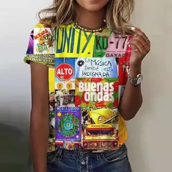 Женская летняя футболка с круглым вырезом и принтом, элегантная, свободного покроя, с коротким рукавом, Y2k, ретро-буква, повседневная, свободная, 3D футболка S