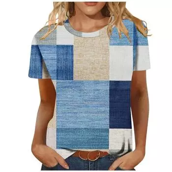 Женская летняя футболка с круглым вырезом и короткими рукавами, с клетчатыми полосками в стиле ретро, цифровая 3D-печать S